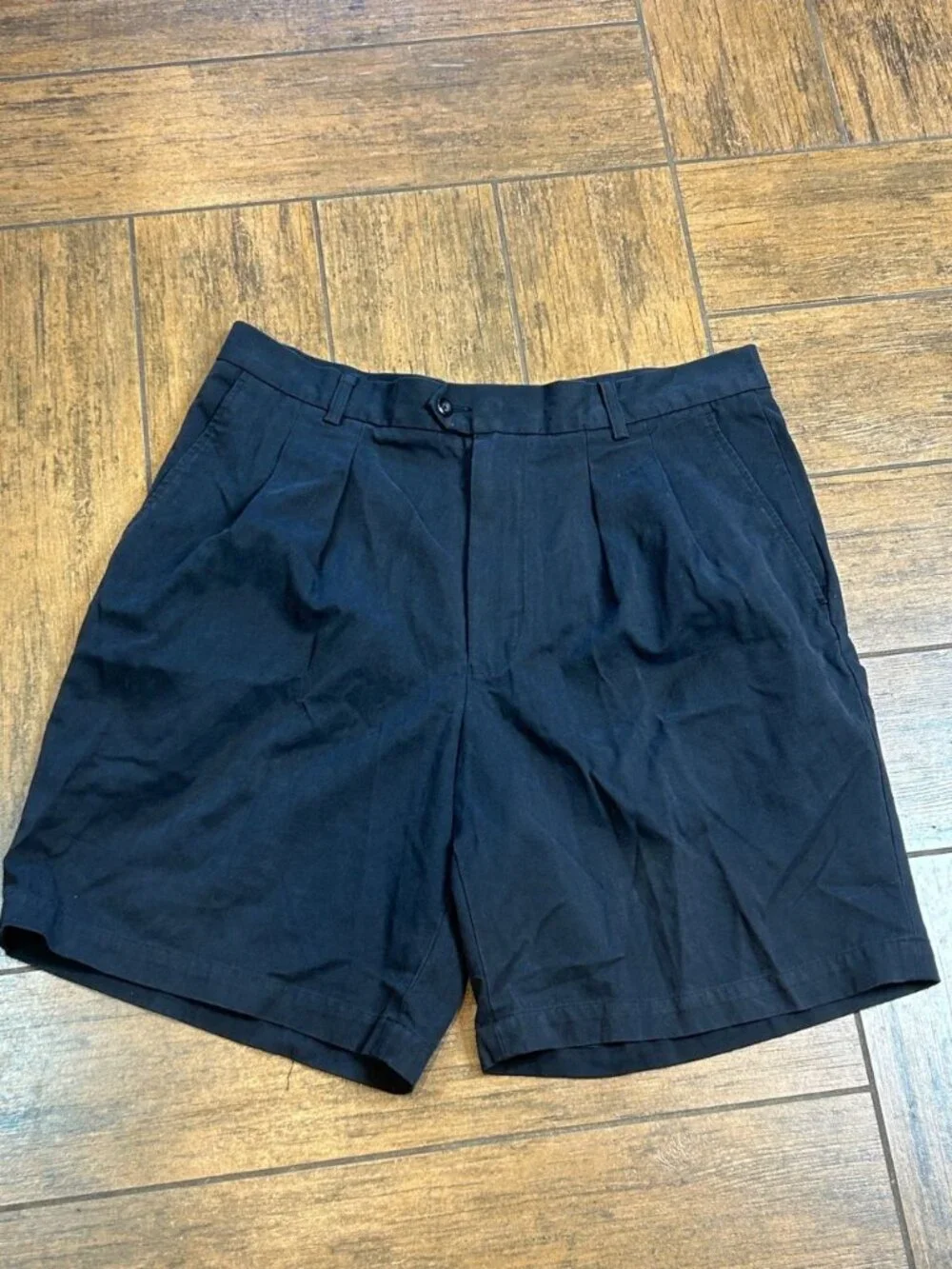 John W. Nordstrom Pleated Shorts Black Herringbone Bermuda Size 36 Waist